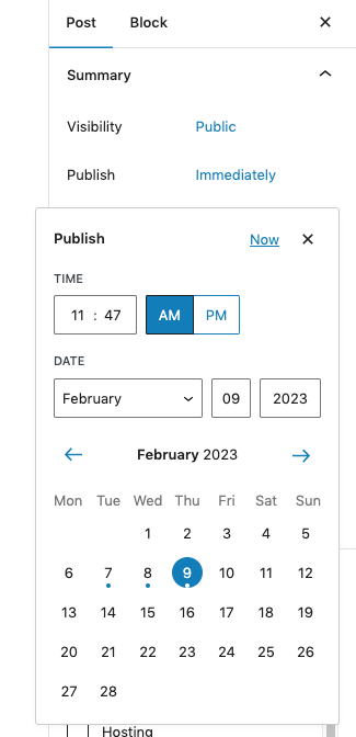 Setting the date & time of your blog post