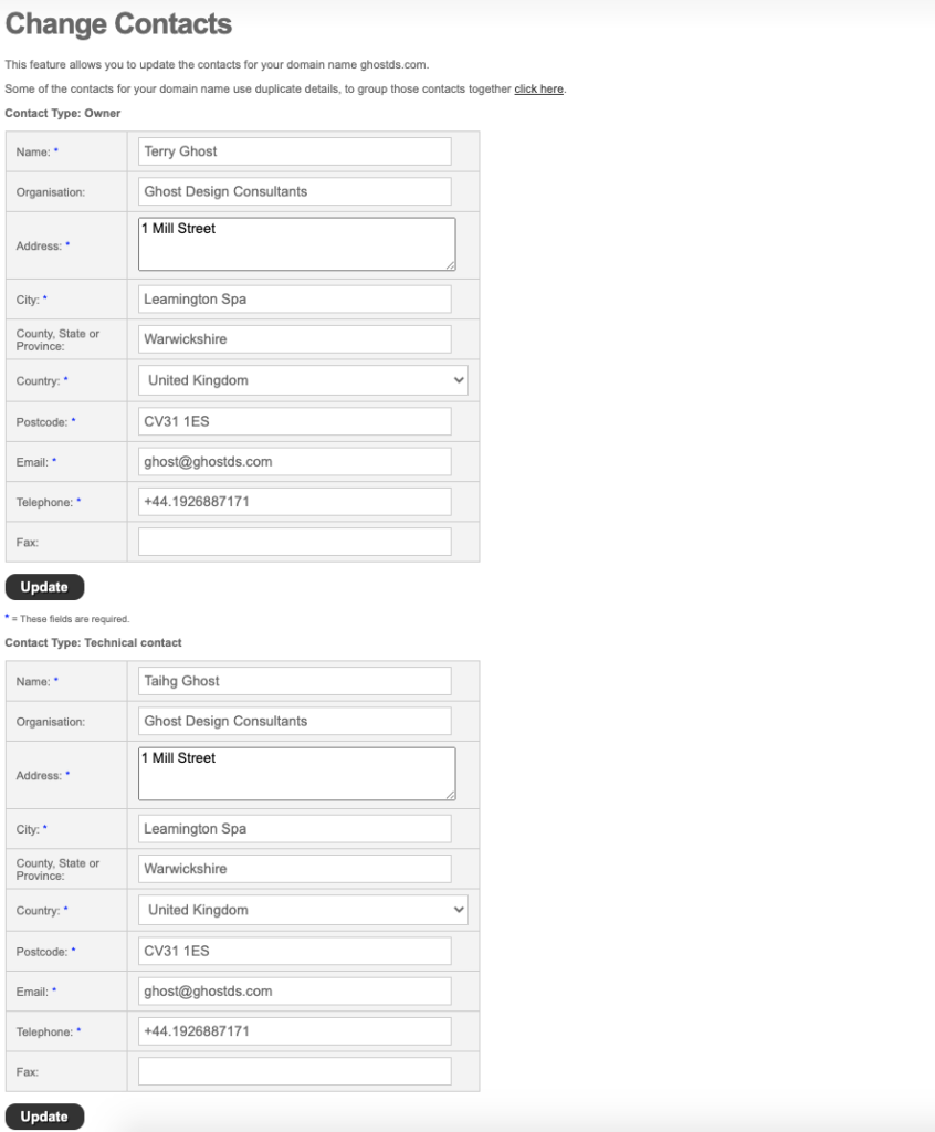 Changing the details of different contacts